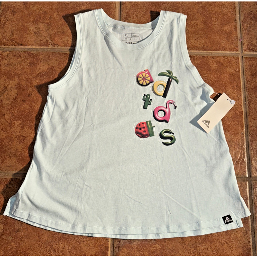 Adidas Big Girls Sleeveless 100% Cotton Logo Graphic Halo Mint XL‎